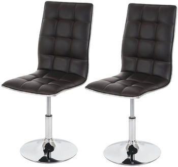 Mendler 2x Esszimmerstuhl HWC-C41, Stuhl K&uuml;chenstuhl, h&ouml;henverstellbar drehbar, Kunstleder braun