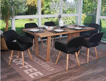 Mendler 6er-Set Esszimmerstuhl MCW-A50 II, Stuhl K&uuml;chenstuhl, Retro 50er Jahre Design Kunstleder, schwarz, helle Beine