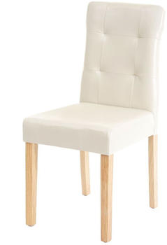 Mendler 2x Esszimmerstuhl MCW-E58, Stuhl Essstühle Kunstleder creme, helle Beine – Mendler 2x Esszimmerstuhl MCW-E58 mit Kunstlederbezug in Creme