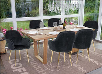Mendler 6er-Set Esszimmerstuhl MCW-F18, Stuhl Küchenstuhl, Retro Design Samt schwarz, goldene Beine