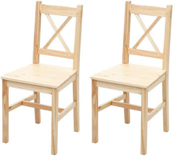 Mendler 2er-Set Esszimmerstuhl MCW-F77, Lehnstuhl K&uuml;chenstuhl Stuhl, Massiv-Holz Landhaus Kiefer lasiert