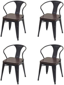 Mendler 4x Esszimmerstuhl MCW-H10d, Stuhl K&uuml;chenstuhl, Chesterfield Metall Kunstleder Industrial Gastronomie schwarz-braun