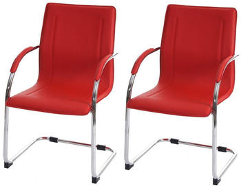 Mendler 2er-Set Esszimmerstuhl Perm, Freischwinger Küchenstuhl Lehnstuhl Stuhl, Stahl rot