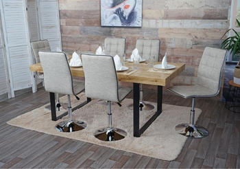 Mendler 6x Esszimmerstuhl MCW-C41, Stuhl Küchenstuhl, höhenverstellbar drehbar, Stoff/Textil creme-grau