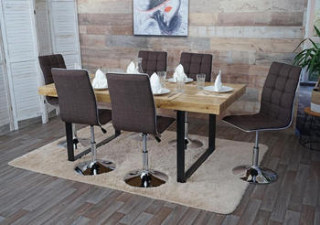 Mendler 6x Esszimmerstuhl MCW-C41, Stuhl Küchenstuhl, höhenverstellbar drehbar, Stoff/Textil braun