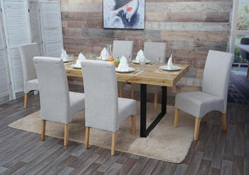 Mendler 6er-Set Esszimmerstuhl Crotone, Küchenstuhl Stuhl, Stoff/Textil creme beige, helle Beine