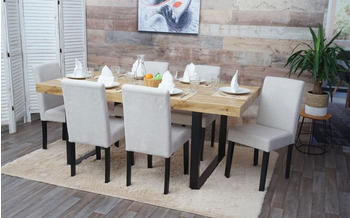 Mendler 6er-Set Esszimmerstuhl Stuhl Küchenstuhl Littau Textil, creme-beige, dunkle Beine