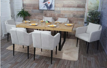 Mendler 6er-Set Esszimmerstuhl MCW-H93, Küchenstuhl Lehnstuhl Stuhl Stoff/Textil creme-beige