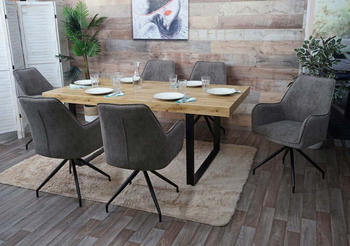Mendler 6er-Set Esszimmerstuhl MCW-K15, Küchenstuhl Polsterstuhl Stuhl mit Armlehne, Stoff/Textil Metall dunkelgrau