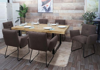 Mendler 6er-Set Esszimmerstuhl MCW-K34, Küchenstuhl Polsterstuhl Stuhl mit Armlehne, Bouclé Stoff/Textil Metall braun