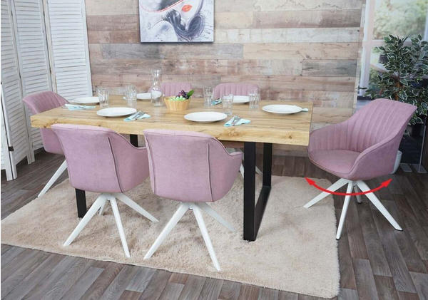 Mendler 6er-Set Esszimmerstuhl MCW-K27, Küchenstuhl Stuhl mit Armlehne, drehbar Stoff/Textil rosa