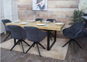 Mendler 6er-Set Esszimmerstuhl MCW-K28, Küchenstuhl Polsterstuhl Stuhl mit Armlehne, drehbar, Metall Stoff/Textil grau