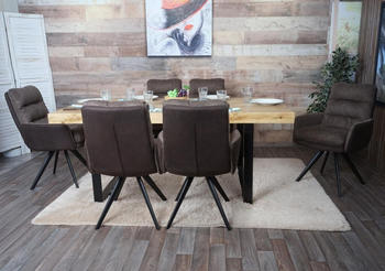 Mendler 6er-Set Esszimmerstuhl MCW-G66, Küchenstuhl Stuhl, drehbar Auto-Position Stoff/Textil braun-dunkelbraun, mit Armlehne