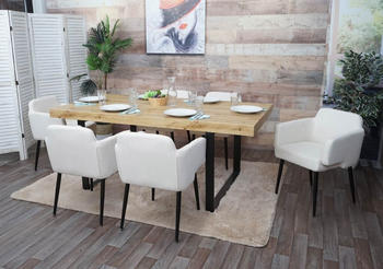 Mendler 6er-Set Esszimmerstuhl MCW-L13, Polsterstuhl Küchenstuhl Stuhl mit Armlehne, Stoff/Textil Metall creme-weiß