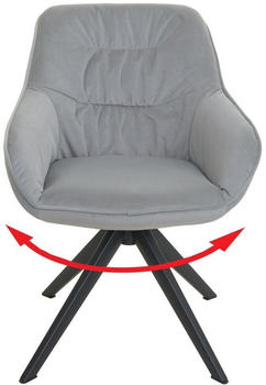 Mendler Esszimmerstuhl MCW-K28, K&uuml;chenstuhl Polsterstuhl Stuhl mit Armlehne, drehbar, Metall Stoff/Textil hellgrau