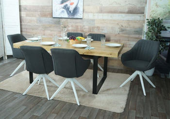 Mendler 6er-Set Esszimmerstuhl MCW-K27, Küchenstuhl Stuhl mit Armlehne, drehbar Stoff/Textil dunkelgrau