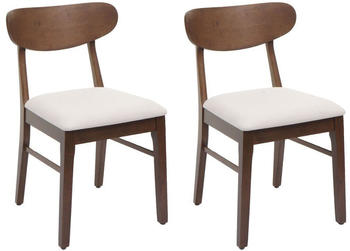 Mendler 2er-Set Esszimmerstuhl MCW-M59, Küchenstuhl Stuhl, Stoff/Textil Massiv-Holz dunkles Gestell, creme