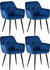 CLP 4er Set Esszimmerstühle Emia Gepolstert mit Ziernähten schwarzes Vierfußgestell blau, Material:Samt