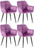 CLP 4er Set Esszimmerstühle Emia Gepolstert mit Ziernähten schwarzes Vierfußgestell rosa, Material:Samt