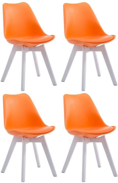 CLP 4er Besucherstühle Borneo Kunstleder mit Kunststoffsitzschale orange, Gestell weiß