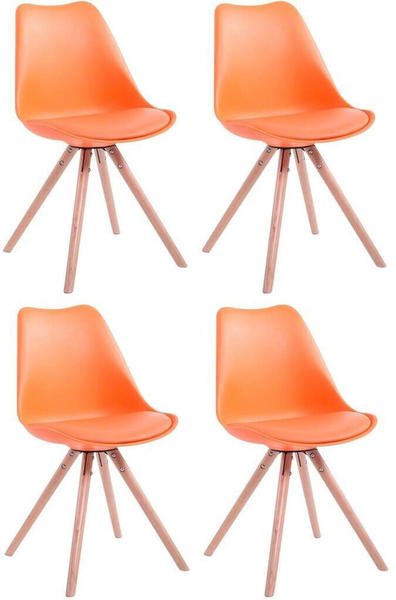 CLP 4er Set Stühle Toulouse Rund mit runden Holzbeinen orange, Gestell natura