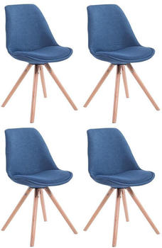 CLP 4er Set Besucherstühle Toulouse Stoff Rund mit Sitzpolster und Runden Holzbeinen blau, Gestell natura