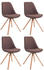 CLP 4er Set Besucherstühle Toulouse Stoff Rund mit Sitzpolster und Runden Holzbeinen braun, Gestell natura