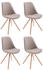 CLP 4er Set Besucherstühle Toulouse Stoff Rund mit Sitzpolster und Runden Holzbeinen taupe, Gestell natura