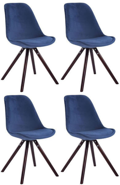 CLP 4er Set Stühle Toulouse Samt Rund mit Sitzpolster und runden Holzbeinen blau, Gestell cappuccino