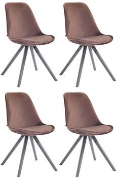 CLP 4er Set Stühle Toulouse Samt Rund mit Sitzpolster und runden Holzbeinen braun, Gestell grau