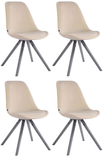 CLP 4er Set Stühle Toulouse Samt Rund mit Sitzpolster und runden Holzbeinen creme, Gestell grau