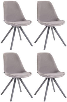 CLP 4er Set Stühle Toulouse Samt Rund mit Sitzpolster und runden Holzbeinen grau, Gestell grau