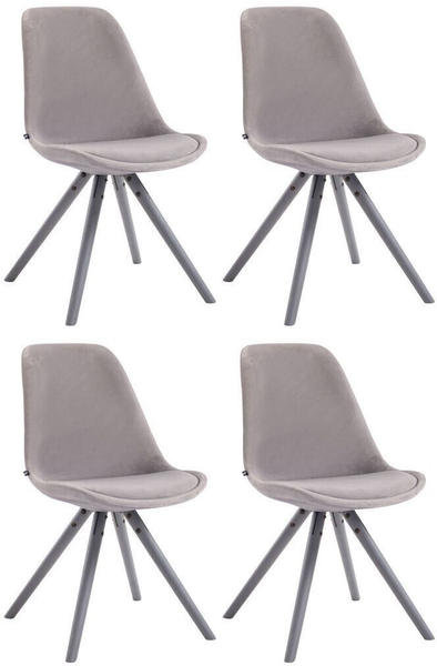 CLP 4er Set Stühle Toulouse Samt Rund mit Sitzpolster und runden Holzbeinen grau, Gestell grau
