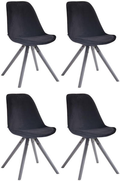 CLP 4er Set Stühle Toulouse Samt Rund mit Sitzpolster und runden Holzbeinen schwarz, Gestell grau