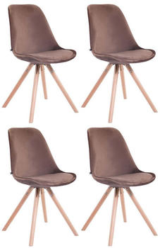 CLP 4er Set Stühle Toulouse Samt Rund mit Sitzpolster und runden Holzbeinen braun, Gestell natura