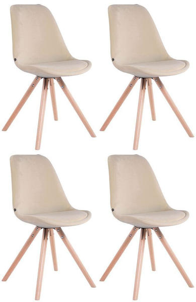 CLP 4er Set Stühle Toulouse Samt Rund mit Sitzpolster und runden Holzbeinen creme, Gestell natura