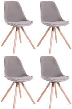 CLP 4er Set Stühle Toulouse Samt Rund mit Sitzpolster und runden Holzbeinen grau, Gestell natura