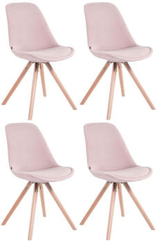 CLP 4er Set Stühle Toulouse Samt Rund mit Sitzpolster und runden Holzbeinen pink, Gestell natura