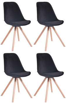 CLP 4er Set Stühle Toulouse Samt Rund mit Sitzpolster und runden Holzbeinen schwarz, Gestell natura