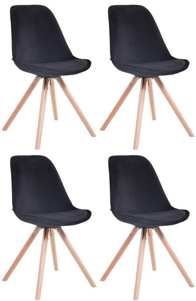 CLP 4er Set Stühle Toulouse Samt Rund mit Sitzpolster und runden Holzbeinen schwarz, Gestell natura