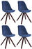 CLP 4er Set Stühle Toulouse Samt Square mit Sitzpolster und eckigen Holzbeinen blau, Gestell cappuccino
