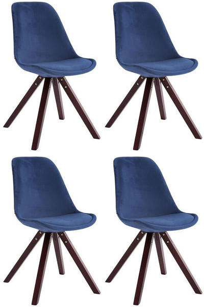 CLP 4er Set Stühle Toulouse Samt Square mit Sitzpolster und eckigen Holzbeinen blau, Gestell cappuccino