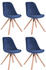 CLP 4er Set Stühle Toulouse Samt Square mit Sitzpolster und eckigen Holzbeinen blau, Gestell natura