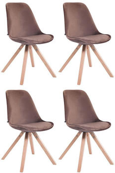 CLP 4er Set Stühle Toulouse Samt Square mit Sitzpolster und eckigen Holzbeinen braun, Gestell natura