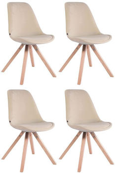 CLP 4er Set Stühle Toulouse Samt Square mit Sitzpolster und eckigen Holzbeinen creme, Gestell natura