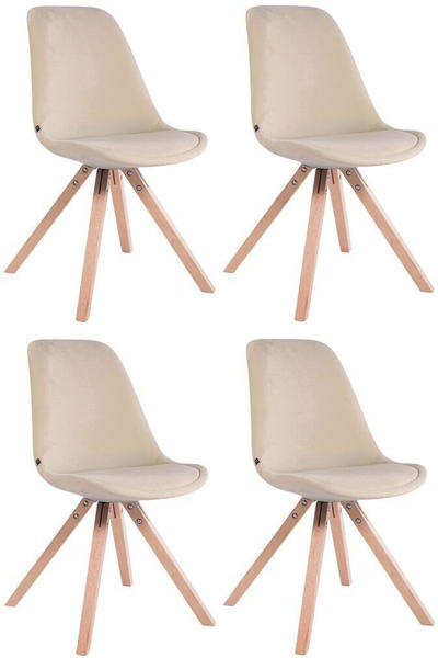 CLP 4er Set Stühle Toulouse Samt Square mit Sitzpolster und eckigen Holzbeinen creme, Gestell natura
