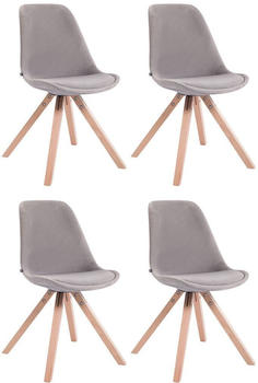 CLP 4er Set Stühle Toulouse Samt Square mit Sitzpolster und eckigen Holzbeinen grau, Gestell natura