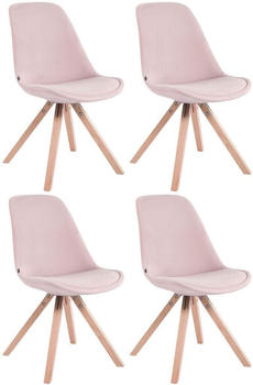CLP 4er Set Stühle Toulouse Samt Square mit Sitzpolster und eckigen Holzbeinen pink, Gestell natura