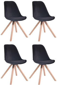 CLP 4er Set Stühle Toulouse Samt Square mit Sitzpolster und eckigen Holzbeinen schwarz, Gestell natura
