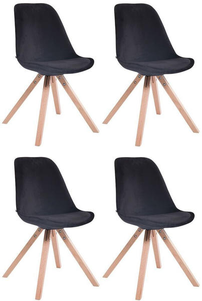 CLP 4er Set Stühle Toulouse Samt Square mit Sitzpolster und eckigen Holzbeinen schwarz, Gestell natura